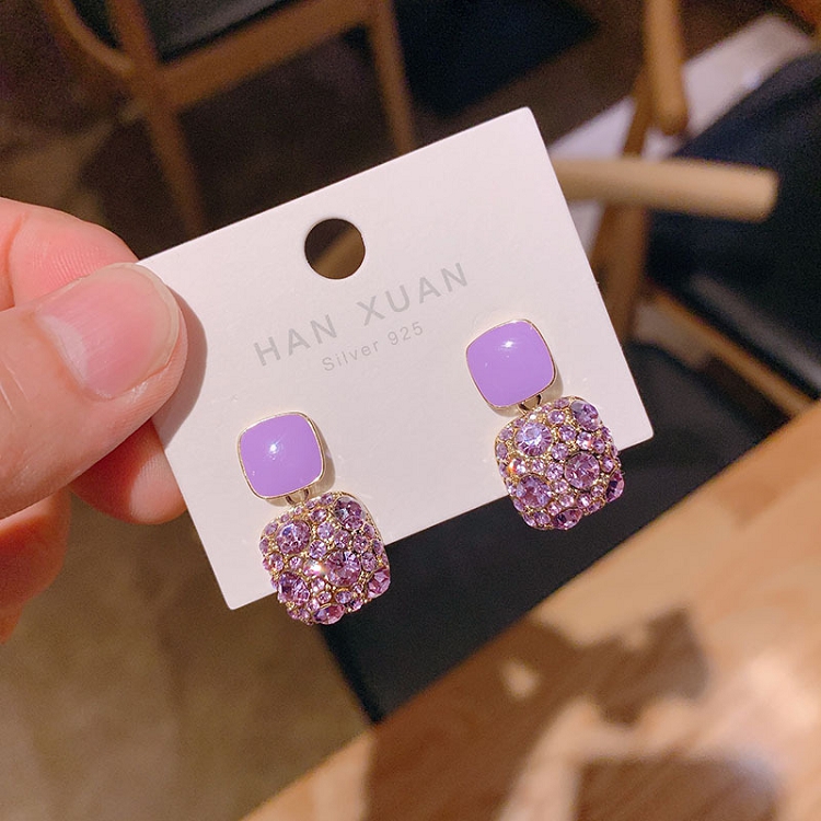 New S925 sterling silver needle female boutique purple zircon temperament earrings South Korea East gate simple atmospheric earrings 